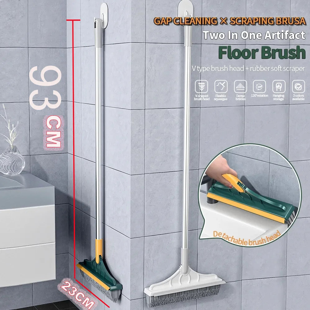 3-in-1 Bathroom Cleaning Brush – Long Handle Rotating Floor, Crevice & Tile Scrub Brush Set