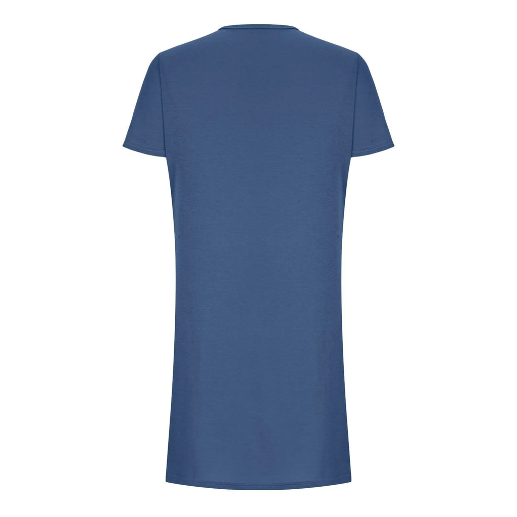 Solid Color Pocket Casual Sports Dress — Short Sleeve O-Neck A-Line Knee-Length Dress