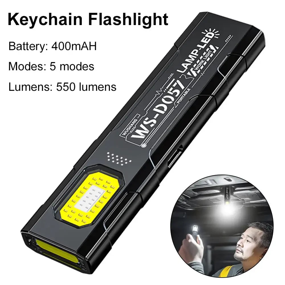Mini COB LED Keychain Flashlight – USB-C Rechargeable, 5-Mode, IPX6 Waterproof EDC Pocket Light
