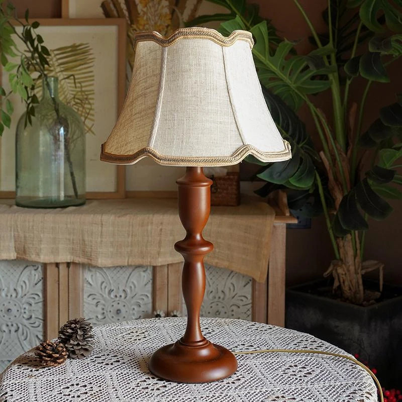 Wood Table Lamp – Vintage Fabric Shade