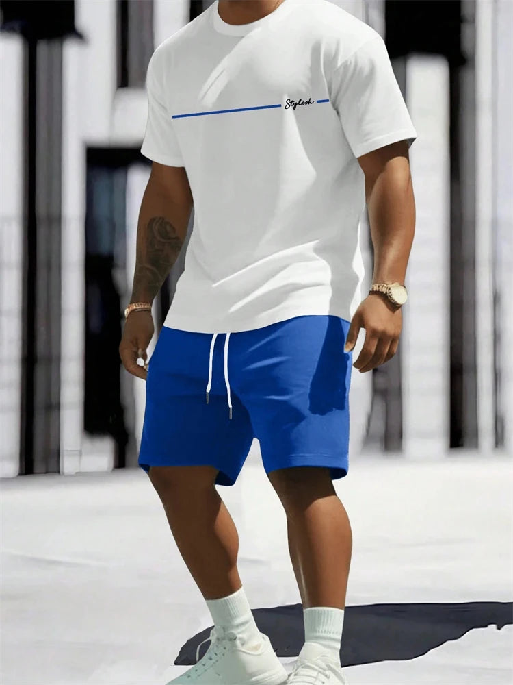 Men's Cross Print Short Sleeve T-Shirt & Shorts Set – Casual 2-Piece