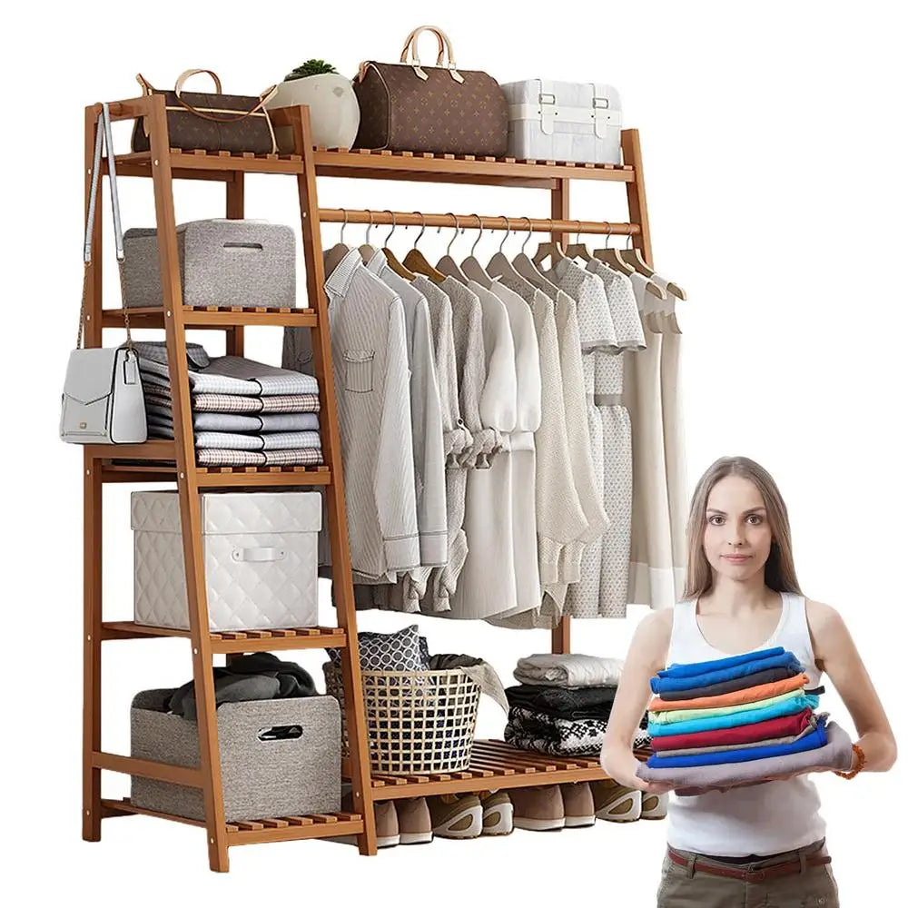Floor Garment Rack with Multi-Layer Shelves — Freestanding Clothes Organizer