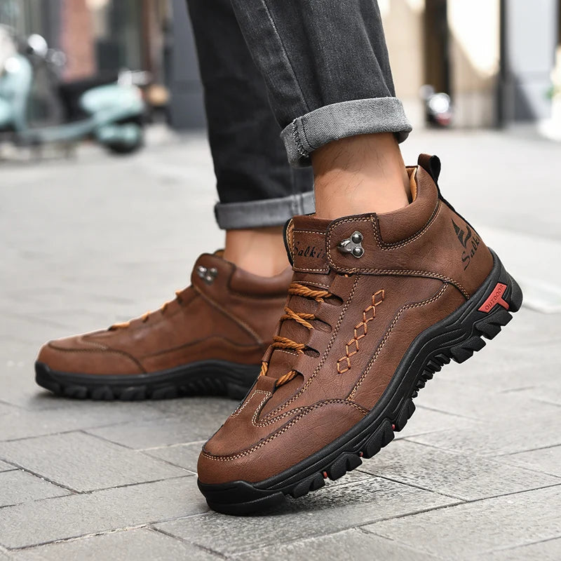 Men's High-Top Lace-Up Hiking Boots – Thick Sole Casual Oversized Boots