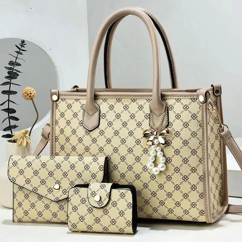 Luxury Beaded 3-Piece Tassel Handbag Set – Designer Composite Shoulder Bag for Women