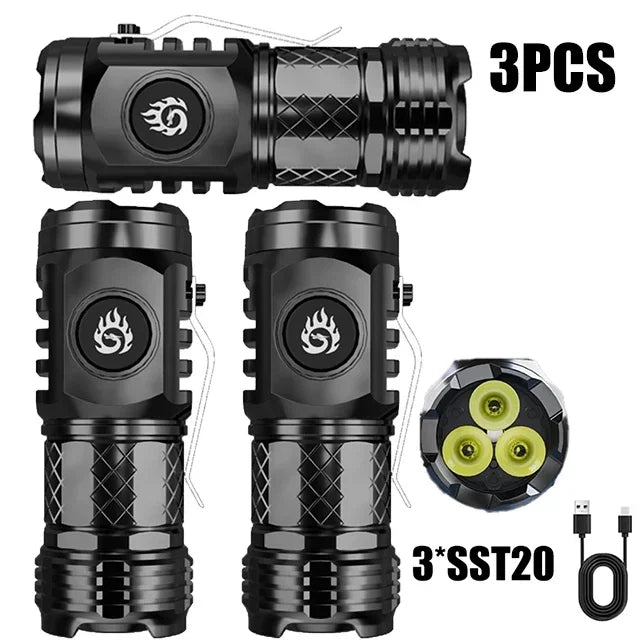 High Power LED Flashlight – Built-In Rechargeable Battery, Pen Clip Torch for Camping & Emergency Use