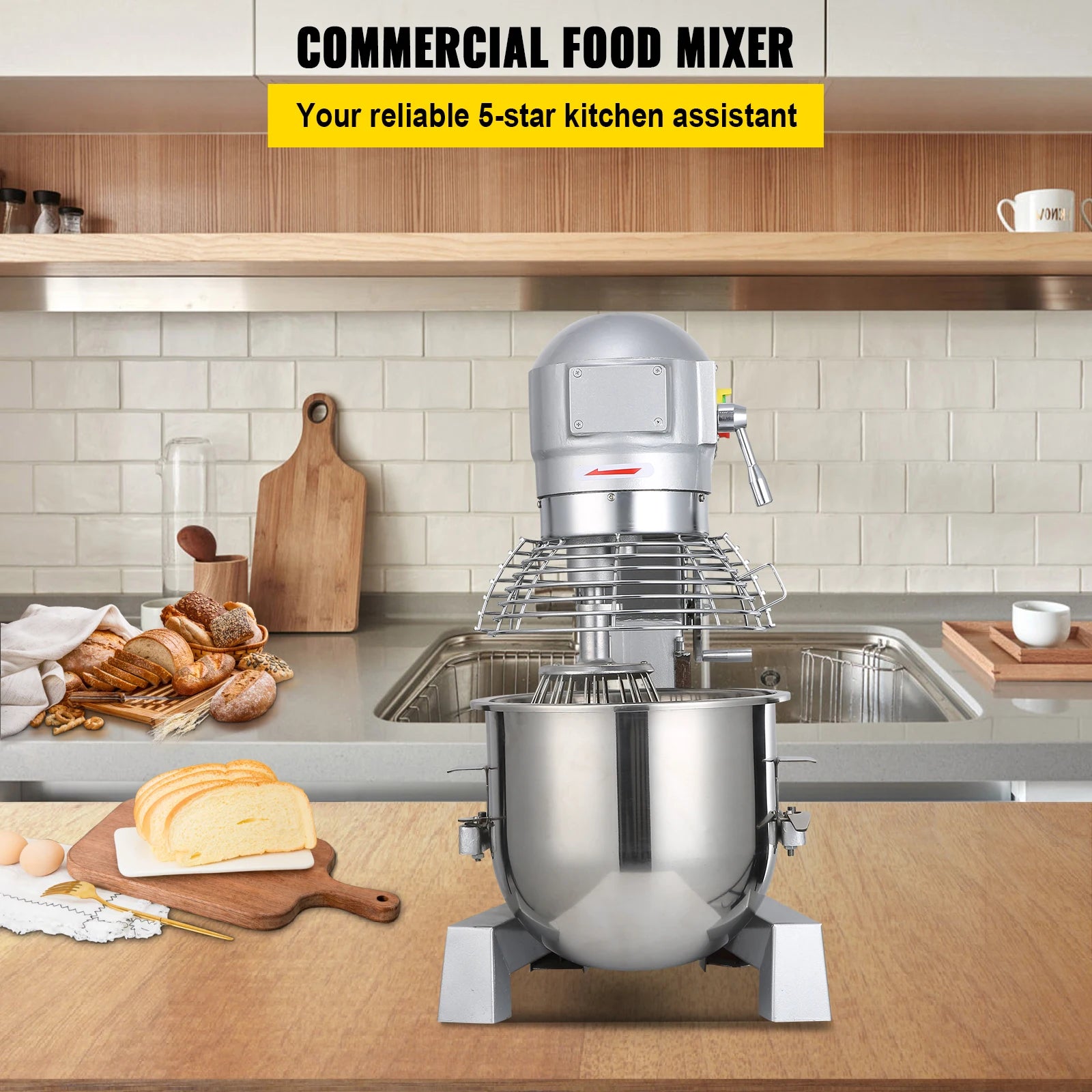 SucceBuy 10Qt 450W Commercial Food Mixer – 3-Speed, Heavy Duty Stainless Steel Whisk & Beater