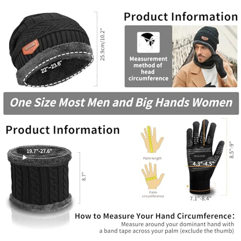 Men's Winter Hat, Neck Warmer and Touchscreen Glove Set