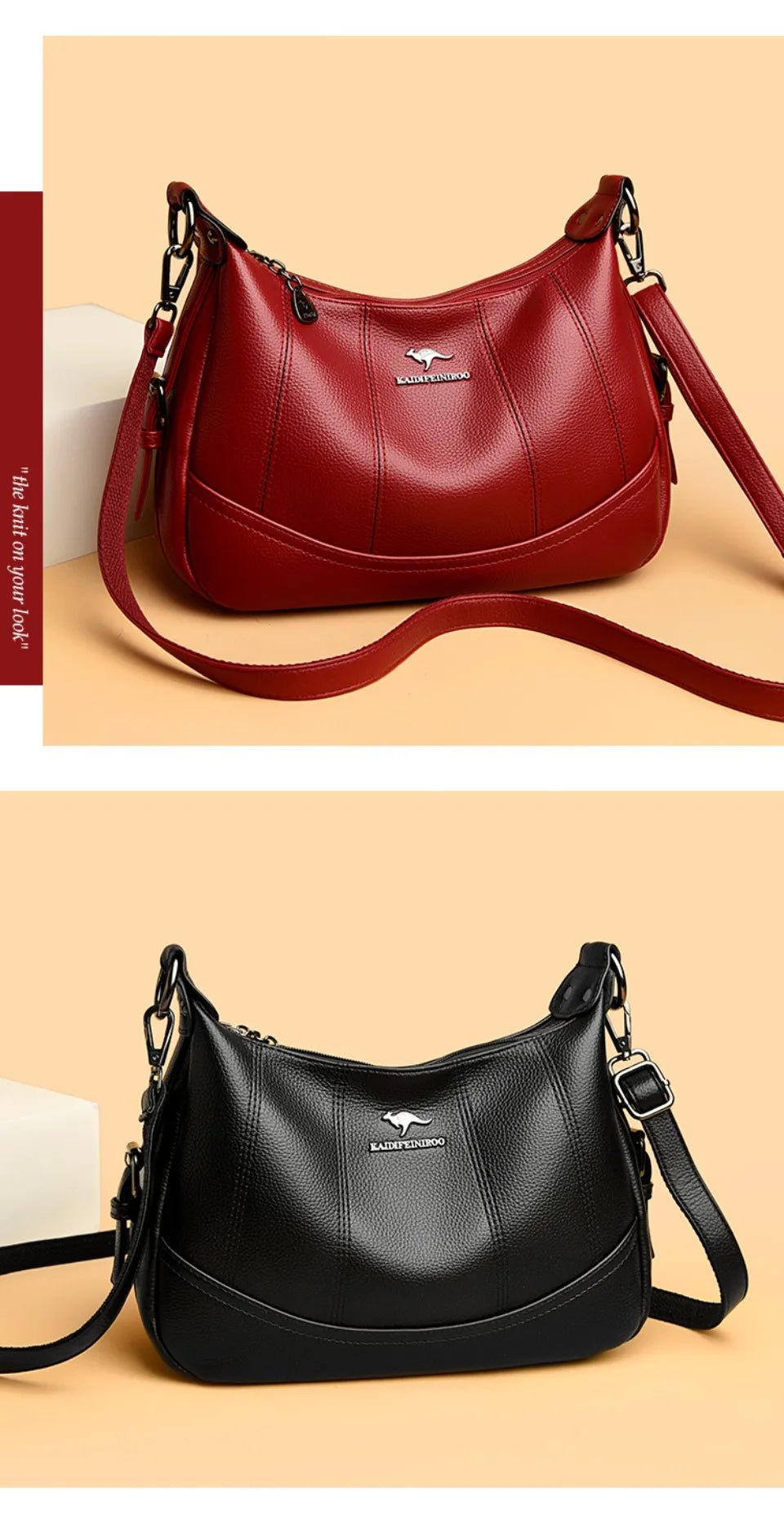 VANDERWAH Genuine Leather Two-Layer Flap Shoulder Bag – Luxury Crossbody Messenger Handbag for Women