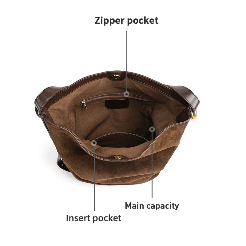 LA FESTIN Genuine Leather Bucket Bag – Designer Crossbody Shoulder Handbag for Women