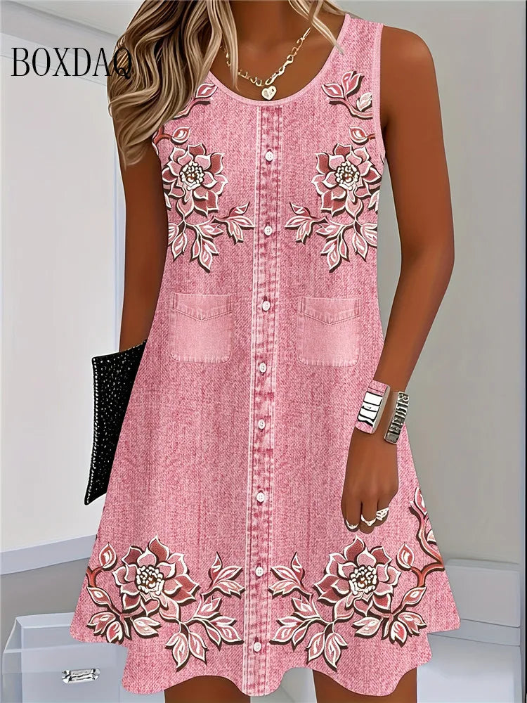 Women's Sleeveless Bohemian Floral Tank Beach Dress – Casual Sundress 2026