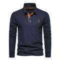 Men's Deer Embroidery Long Sleeve Polo Shirt — Luxury Detail Casual Polo