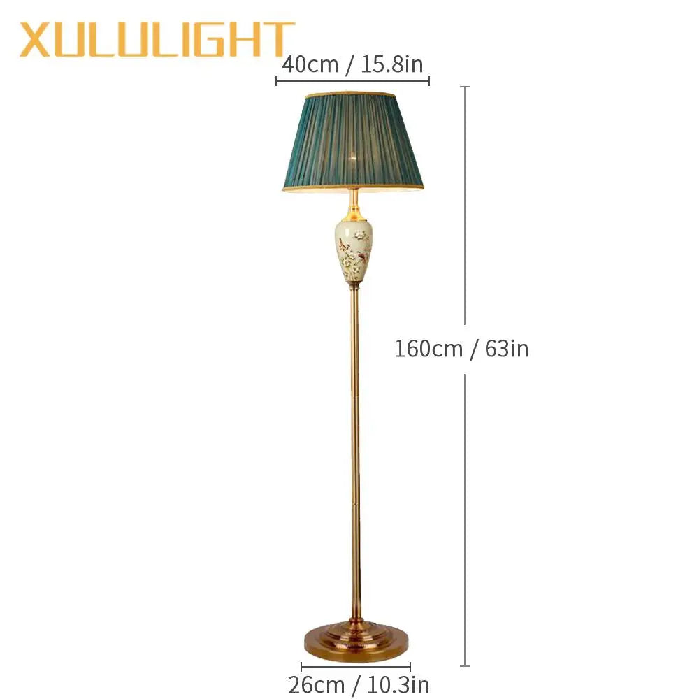 Ceramic Floor Lamp – Fabric Shade & LED Lighting