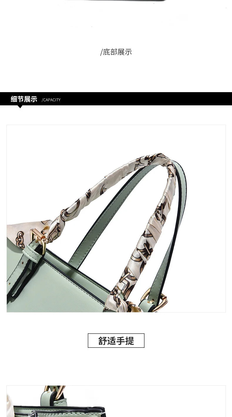 Elegant PU Square Tote Bag – Silk Scarf Crossbody Shoulder Handbag for Women