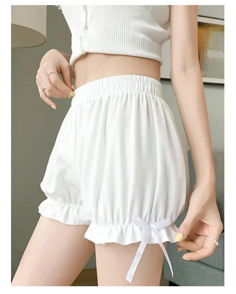 Women's Lace Ruffle Bloomers – Satin Anti-Exposure Safety Shorts Lolita Knickers Under Dress
