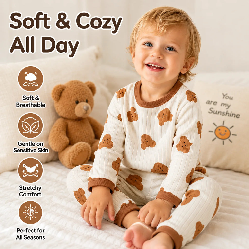 Kids' Long Sleeve Cartoon Pajamas | Lightweight Comfortable Fabric Sleepwear Outfit