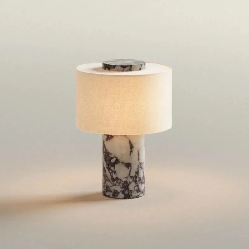 Stone Base Lamp – White Fabric Shade