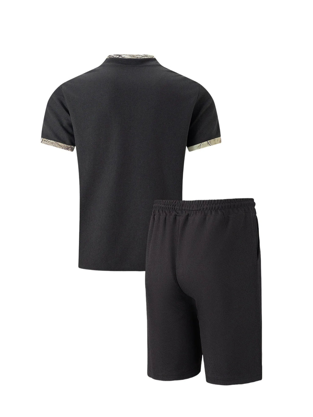 Men's Waffle Solid Color Zip Lapel Short Sleeve & Shorts Set – European Summer 2-Piece Suit