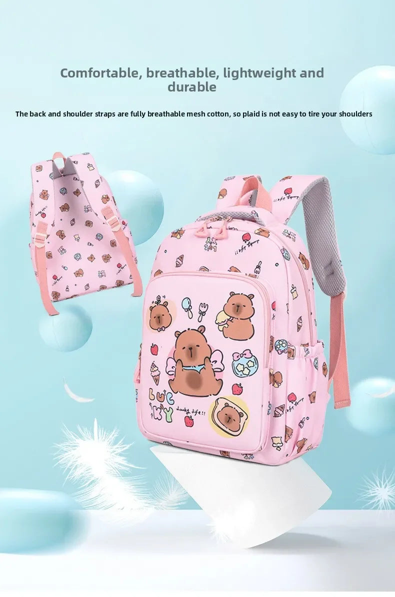 Capybara Backpack Set – Three-Piece Nylon School Set