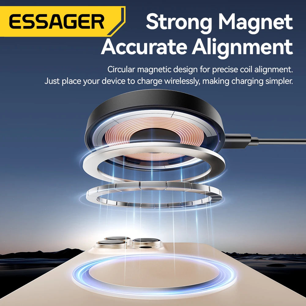 Essager 15W Magnetic Wireless Charger Pad – Fast Charging Stand for iPhone 12–17 & AirPods