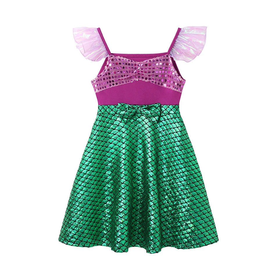 Girls' Princess Costume Dress – Mermaid & Rapunzel One-Shoulder Short Sleeve Summer Casual Vest