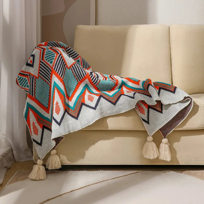 Boho Aztec Throw Blanket – Woven Plaid Sofa Cover, Wall Tapestry & Bed Blanket