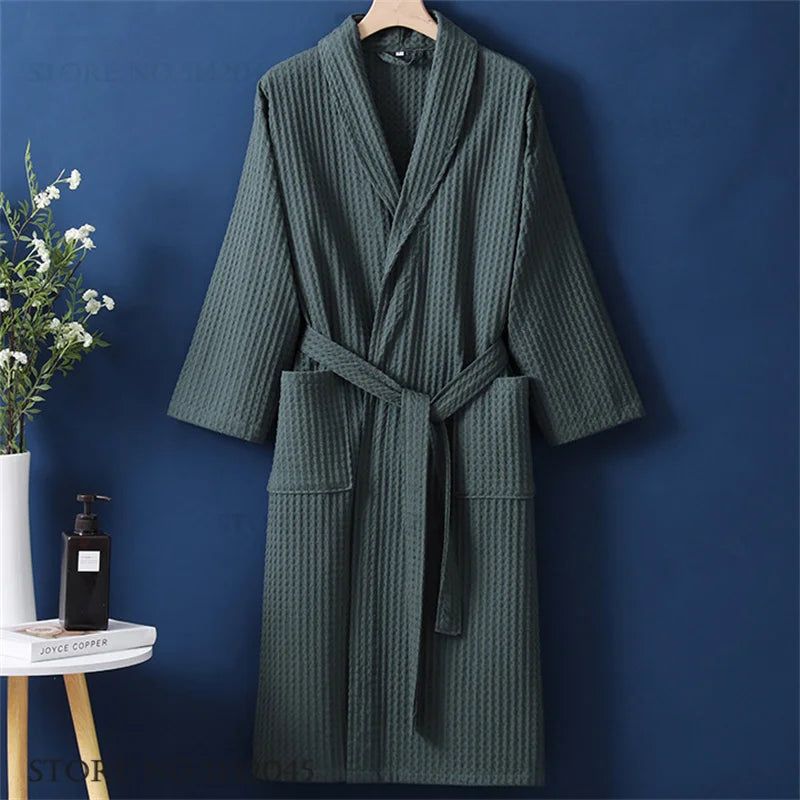 100% Cotton Waffle Couple Robe | Kimono Yukata Loungewear Bathrobe for Women & Men