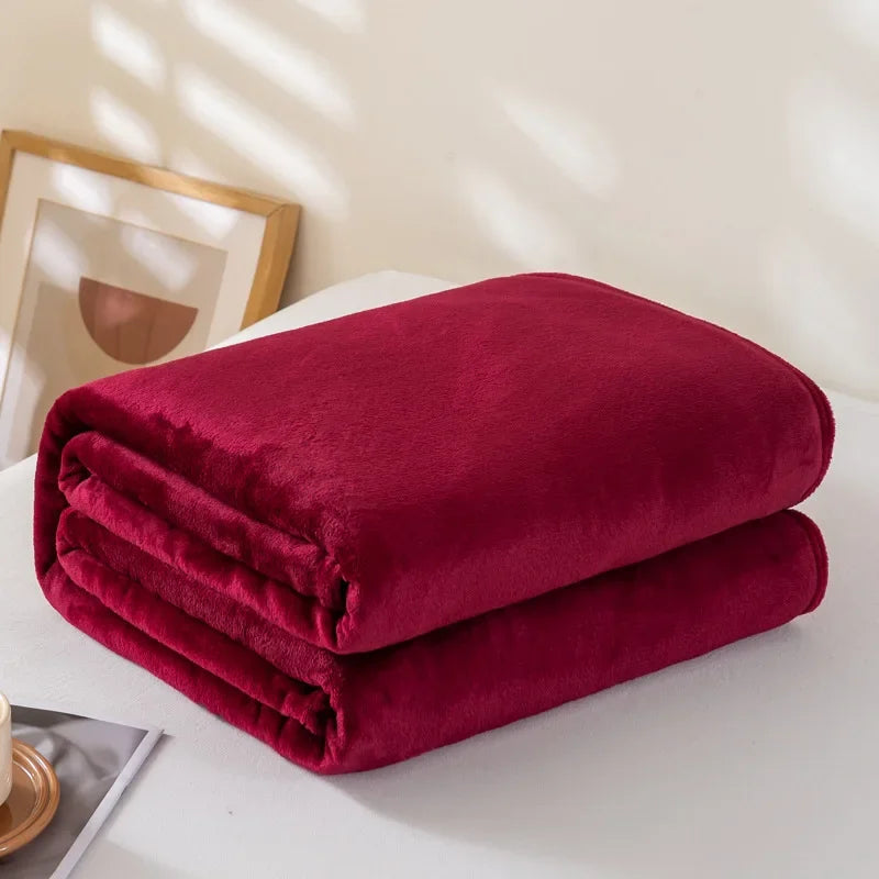 Coral Fleece Flannel Blanket – Solid Blue & Pink Soft Warm Bedspread & Sofa Cover