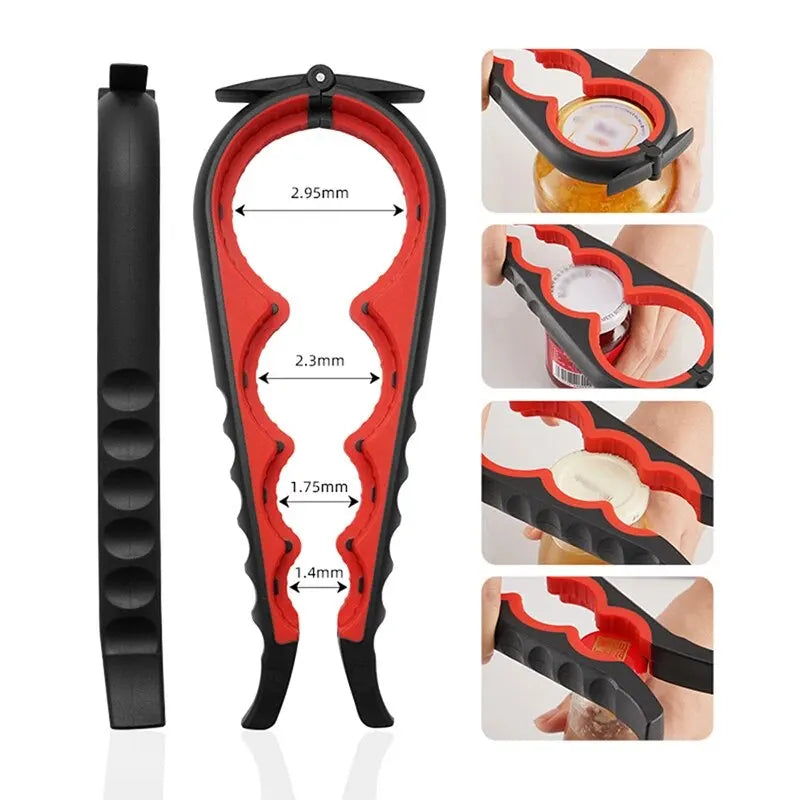 4-in-1 Multifunctional Can & Bottle Opener – Anti-Slip Ergonomic Cap Twister, PP+TPR, Black & Green