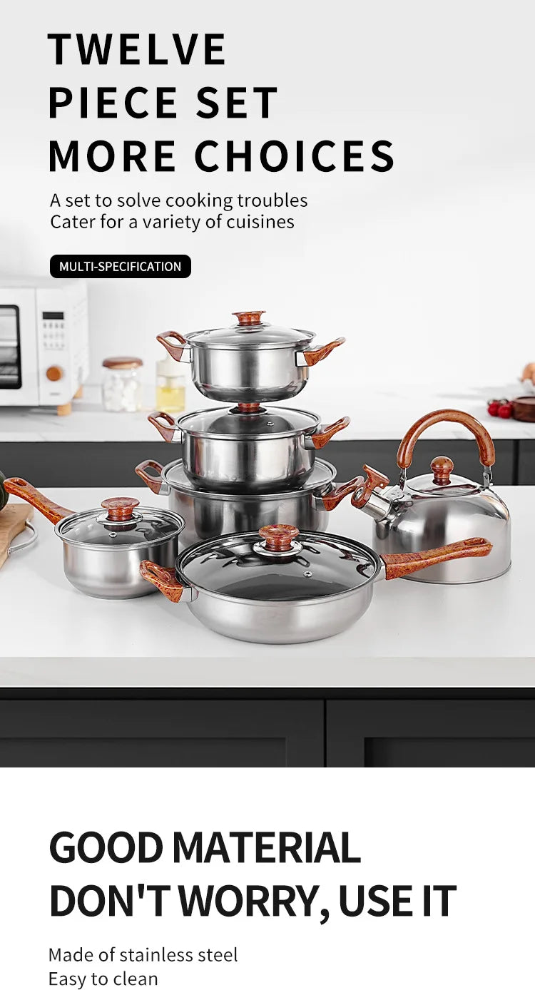 12-Piece Nonstick Pot Set – Light Grey with 6 Glass Lids