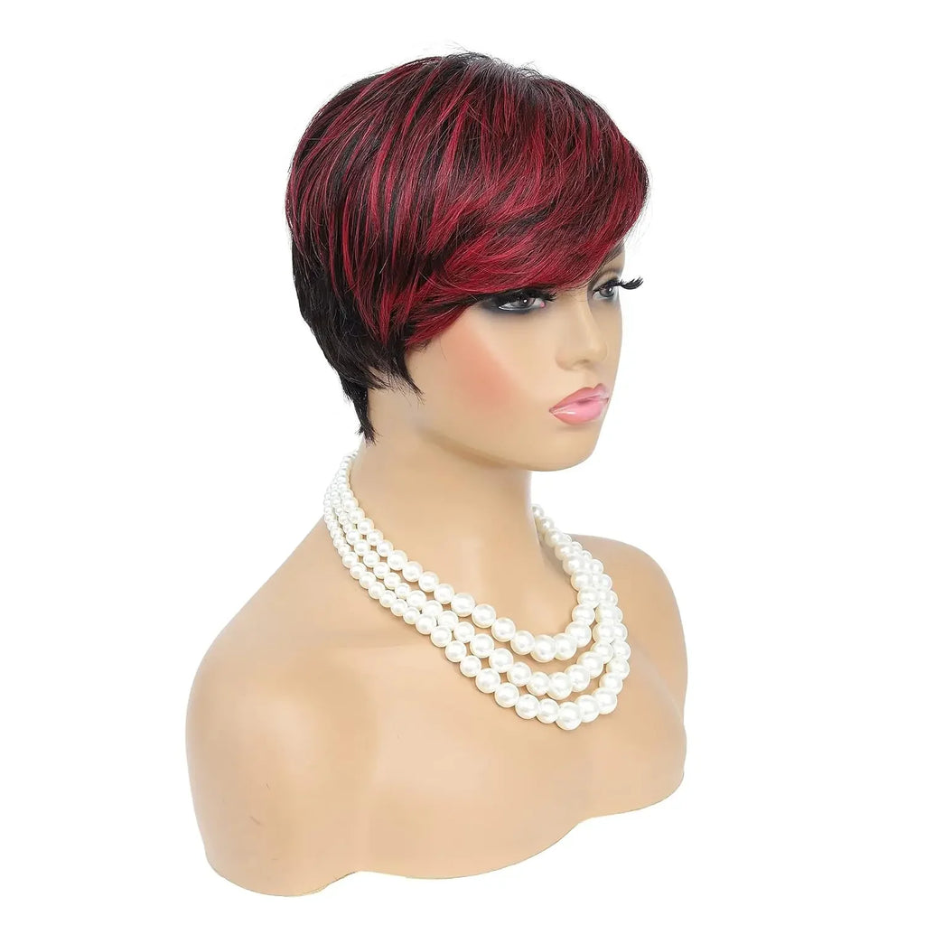 Cut Wig for Black Women Short Cut Wig Black Mixed With Red Curly Wigs Natural Black Mixed Red Pixie Cut Wig Synthetic Shor