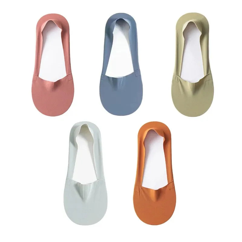 Women's Cotton No-Show Socks – Silicone Grip, 5 Pairs