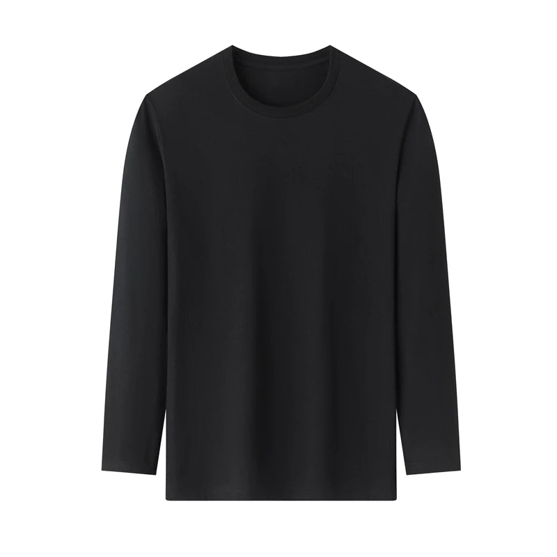 Men's Solid Color Round Neck Cotton Long Sleeve Tee — Everyday Essential