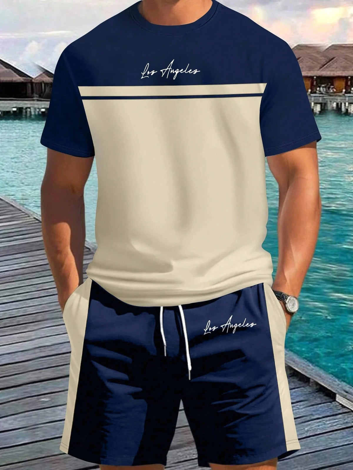 Men's Letter Print T-Shirt & Shorts Set – Beach Vacation Summer Co-Ord