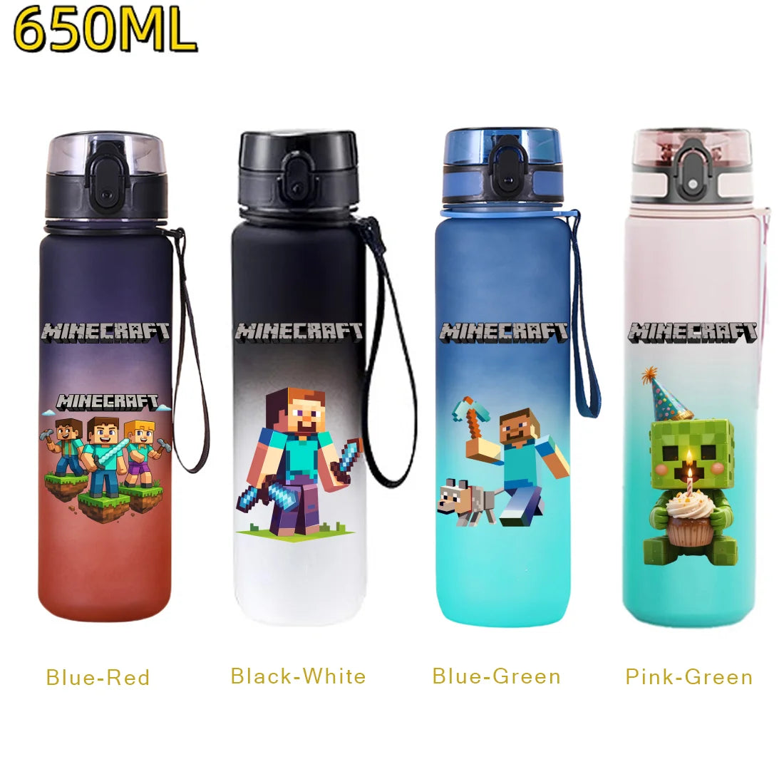 650ml Gradient Color PC Sports Water Bottle with Handle – Leakproof Shaker Bottle for Fitness, Travel & Office