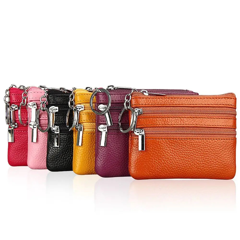 PU Leather Coin Purse with Key Ring – Waterproof Zipper Pocket Wallet & Credit Card Holder