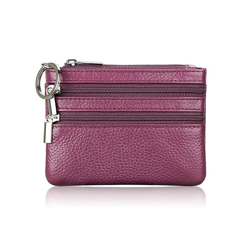PU Leather Coin Purse with Key Ring – Waterproof Zipper Pocket Wallet & Credit Card Holder