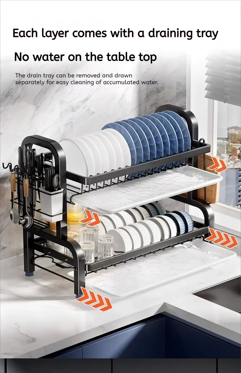 Layered Kitchen Dish Drain Rack & Tableware Sorting Shelf – Bowl, Chopstick & Utensil Organizer