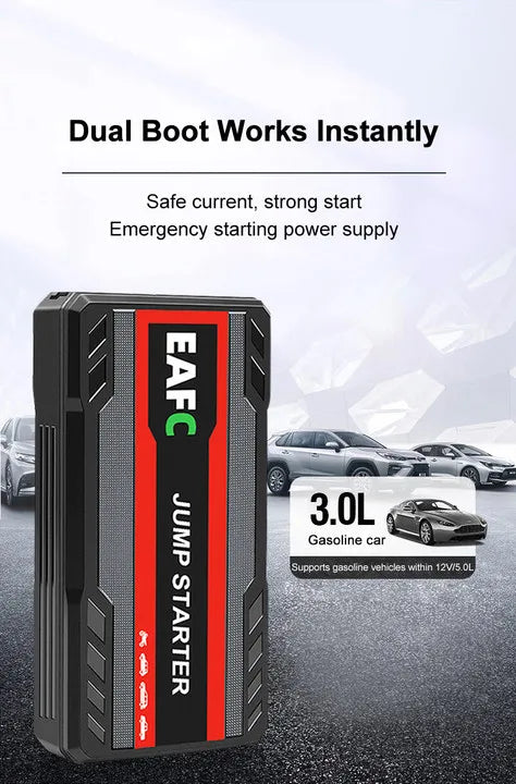 EAFC Portable Car Jump Starter — 600A–2000A Peak, 12V Battery Booster & Power Bank with LED Light