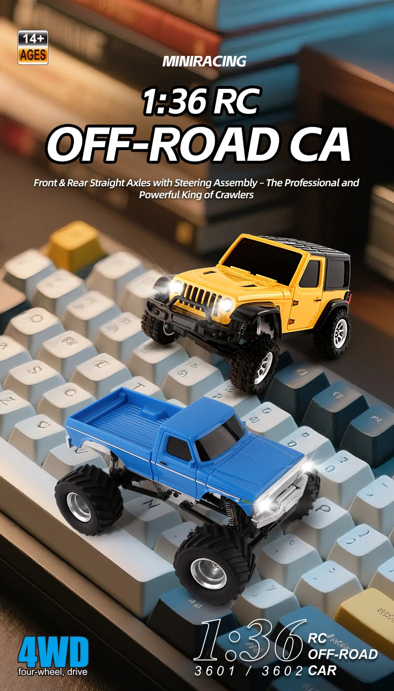 1:36 4WD Mini RC Off-Road Crawler Car with LED Lights – Remote Control Toy for Kids & Adults