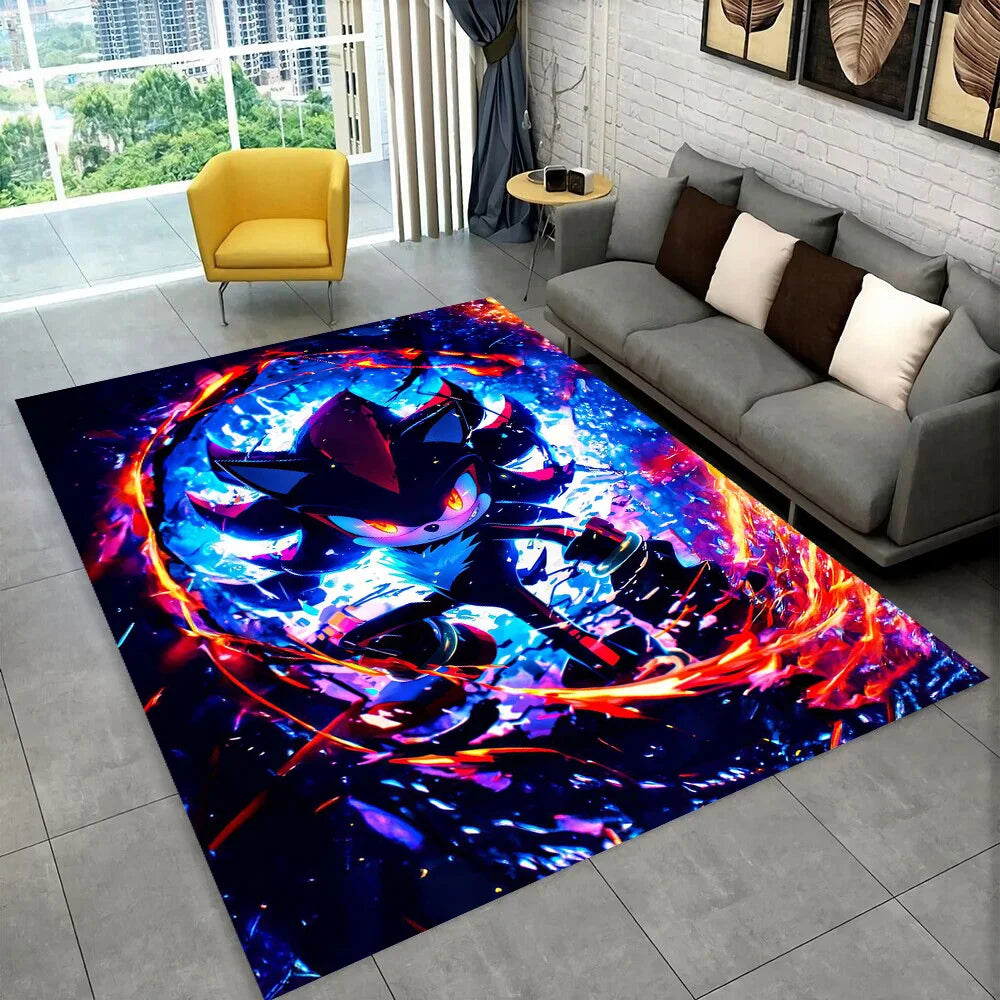 3D Retro Sonic Area Rug – Non-Slip Kids Carpet for Bedroom, Living Room & Playroom