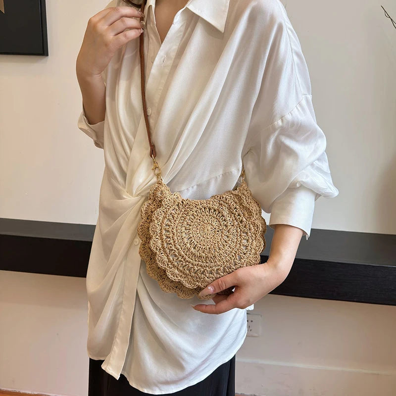 Vintage Woven Cotton Saddle Crossbody Bag – Boho Beach Shoulder Bag for Women