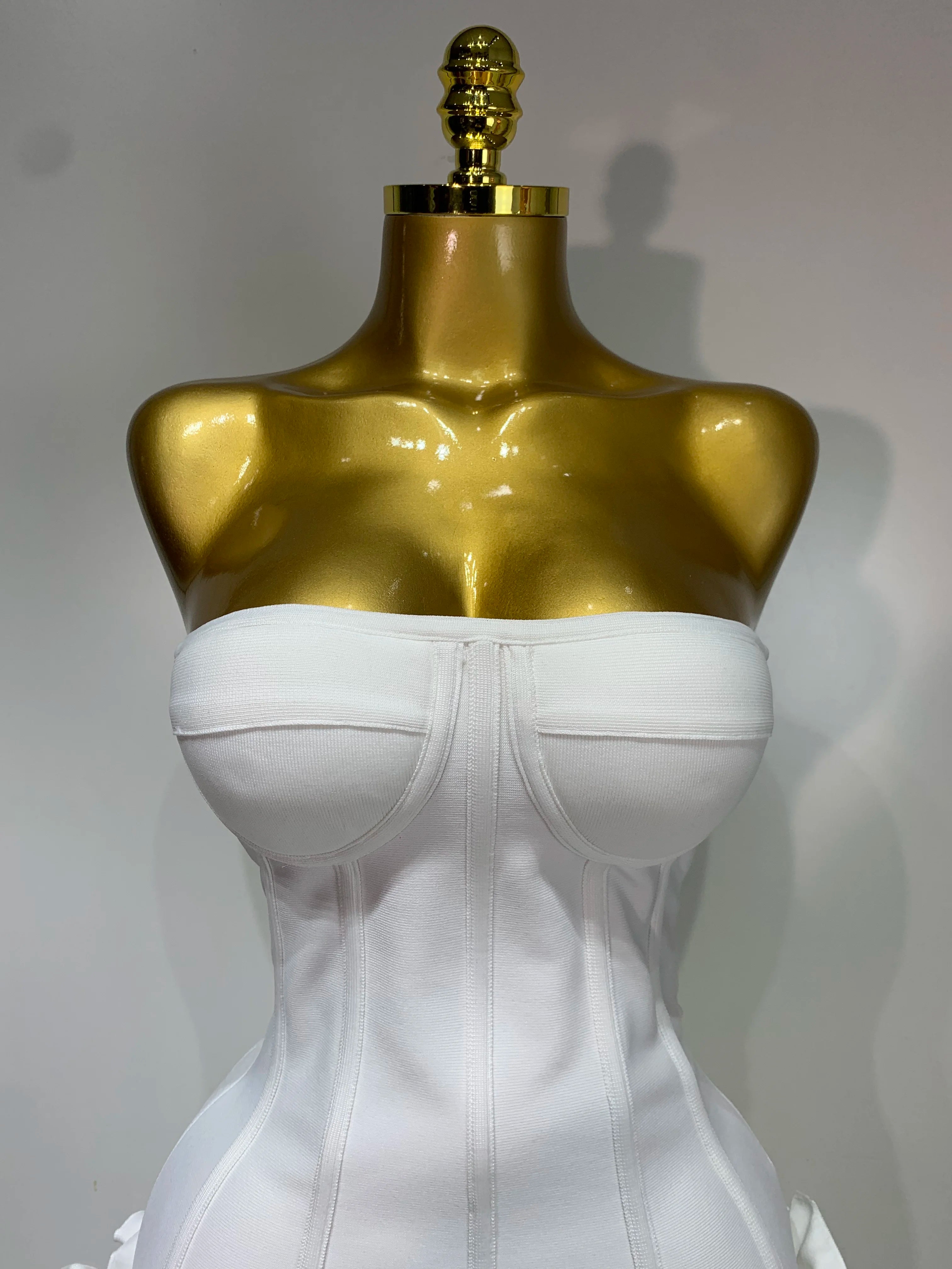 Flower Embellished Strapless Bandage Mini Dress — Backless Bodycon Celebrity Party Dress