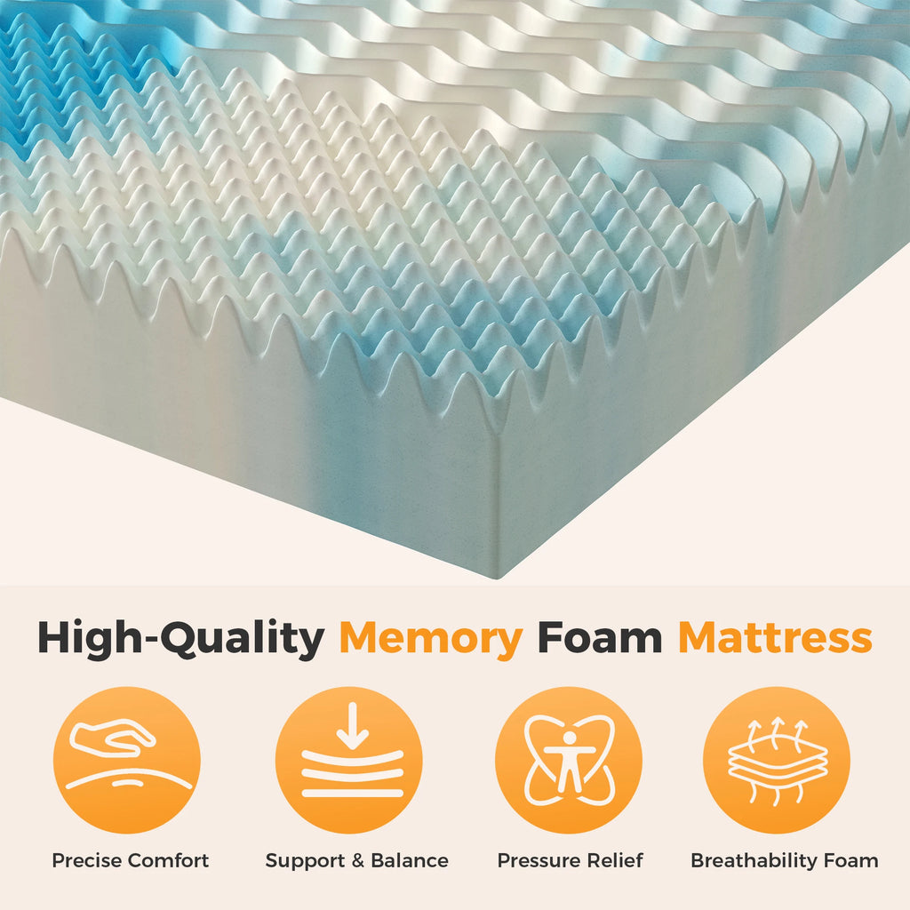 Cooling Gel Memory Foam Mattress Topper – 2-4 Inch 5-Zone Pressure Relief Bed Topper Full Size