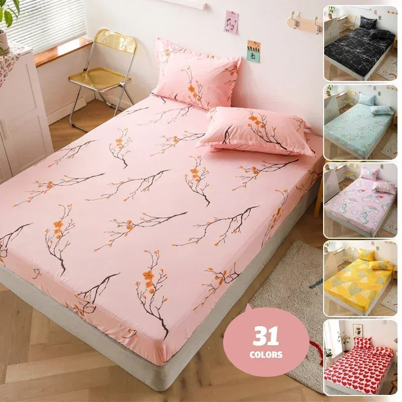 Fashion Print Elastic Fitted Sheet – Non-Slip Mattress Cover with Pillowcase, Multiple Sizes