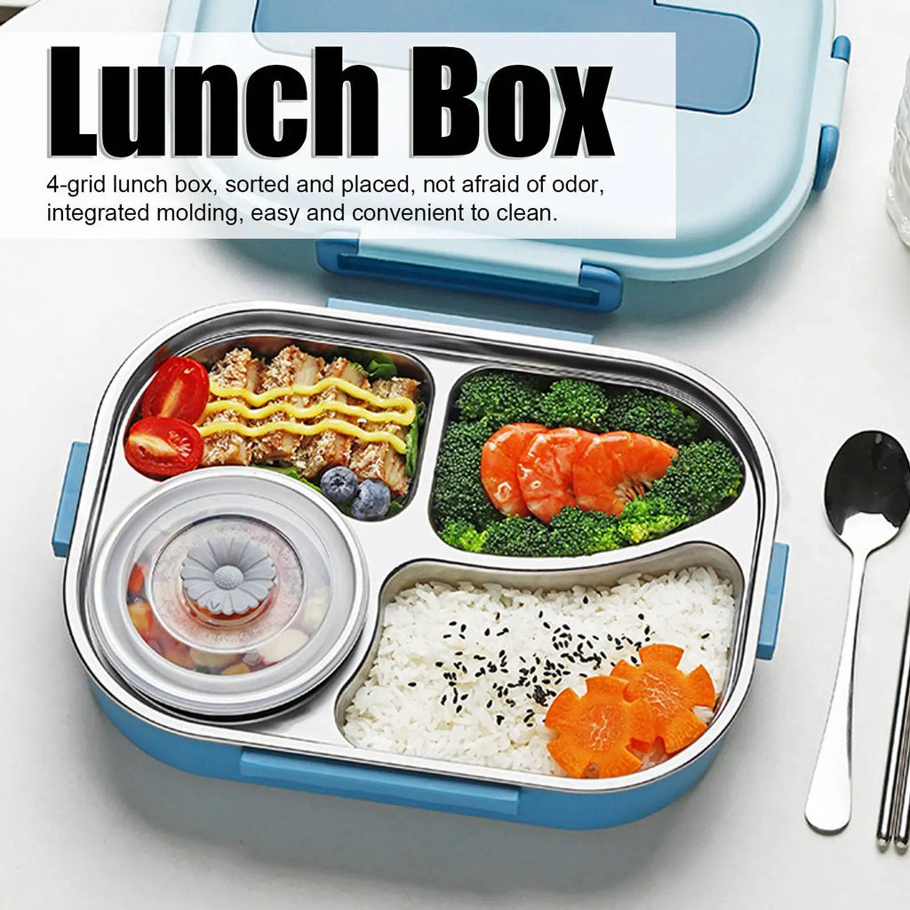 1500ml 4-Compartment Bento Lunch Box – Stainless Steel