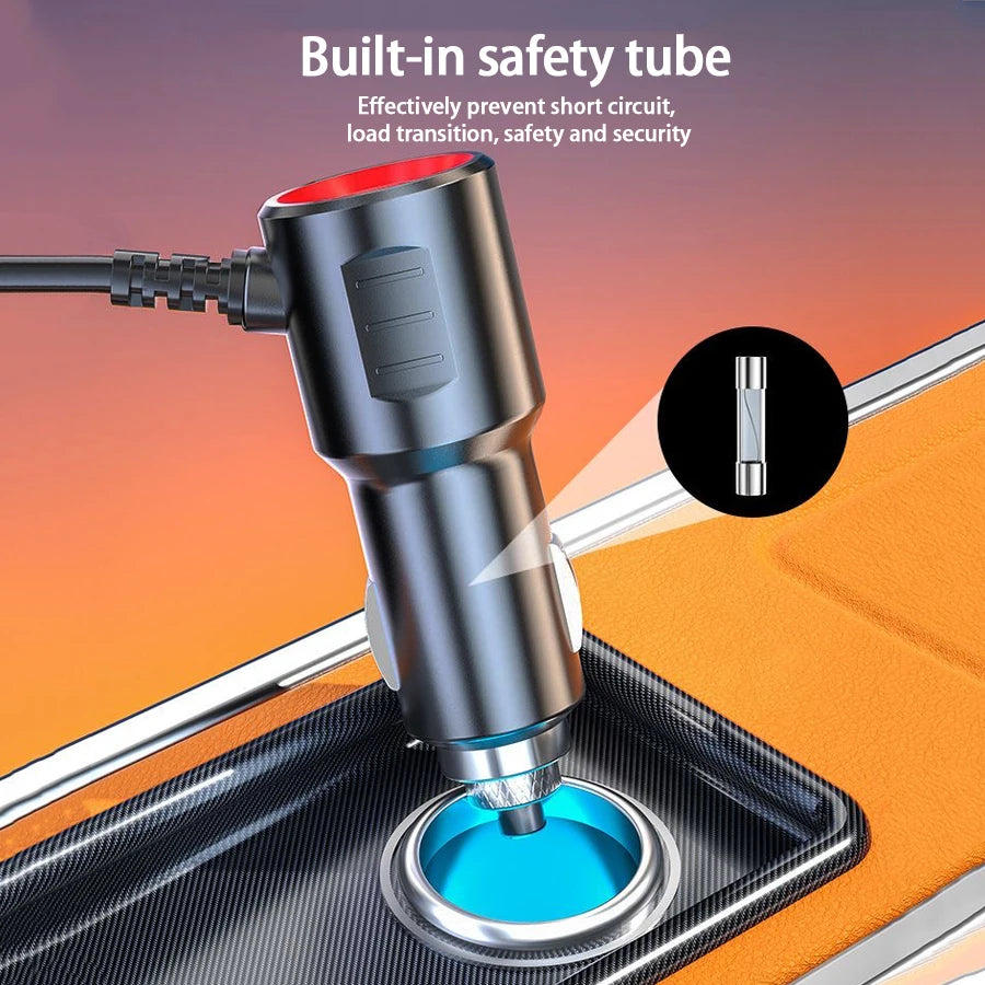 120W Multi-Function USB & Type-C Fast Charging Car Charger – 4-Port Multi-Device Charger