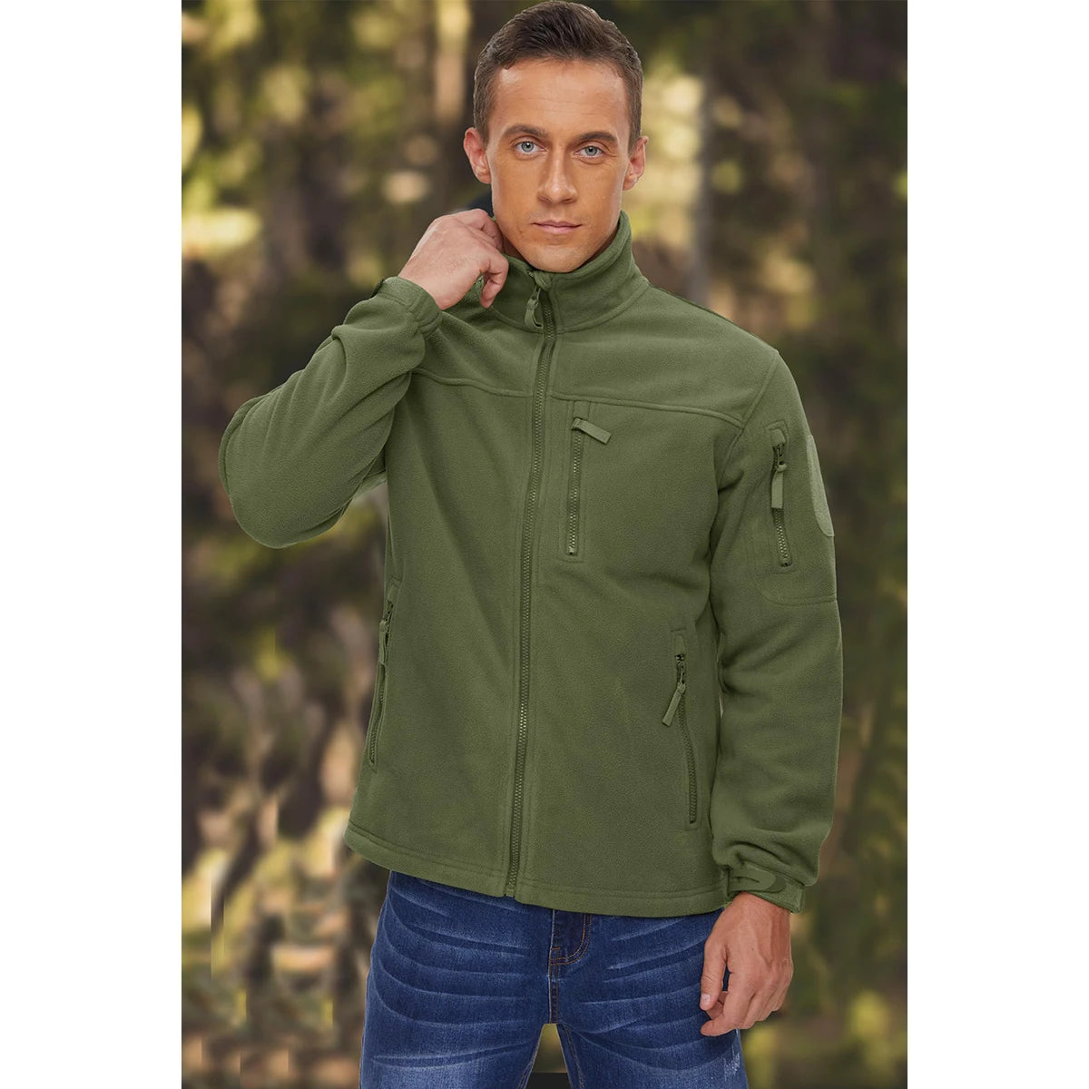 Men's Full Zip Fleece Hiking Windbreaker — Multi-Pocket Outdoor Work Jacket
