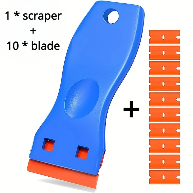 Scrape. Remove. Clean. — Multipurpose Plastic Scraper Set | Car Sticker Remover, Automotive Film Applying Tool & Glass Cleaning Scraper, 1 Scraper + 10 Blades
