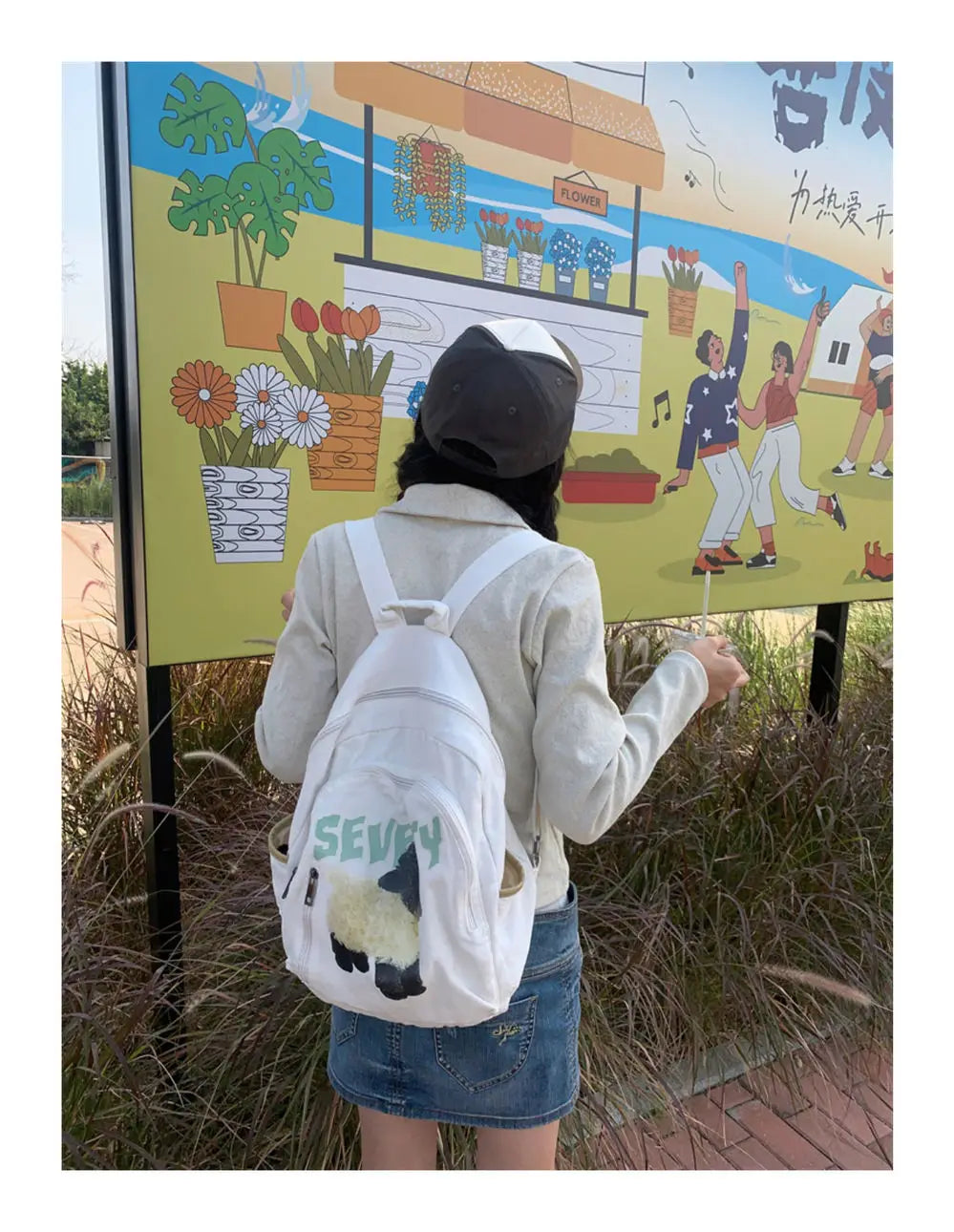 Y2K Aesthetic Cute Sheep Canvas Backpack – Japanese Cartoon School Bag for Women