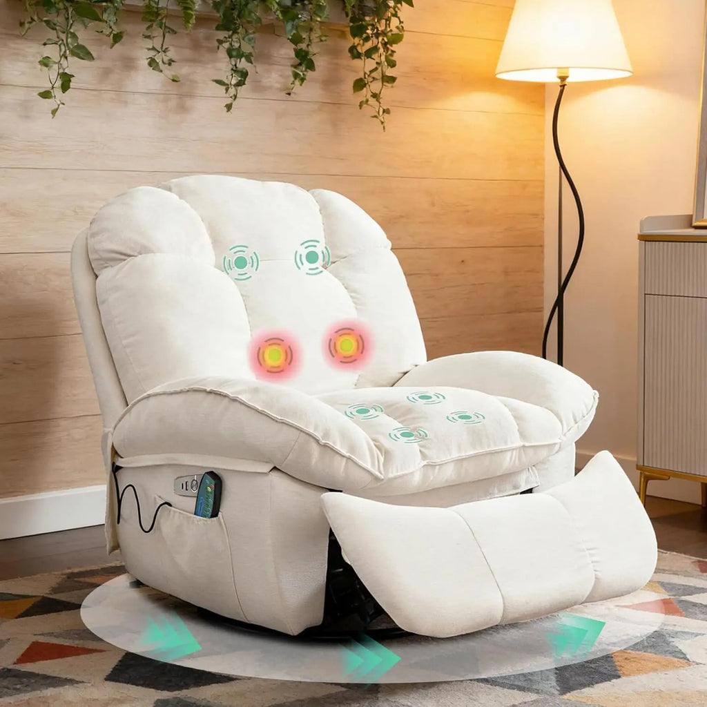 Chenille Power Recliner with Heat, Massage & USB-C